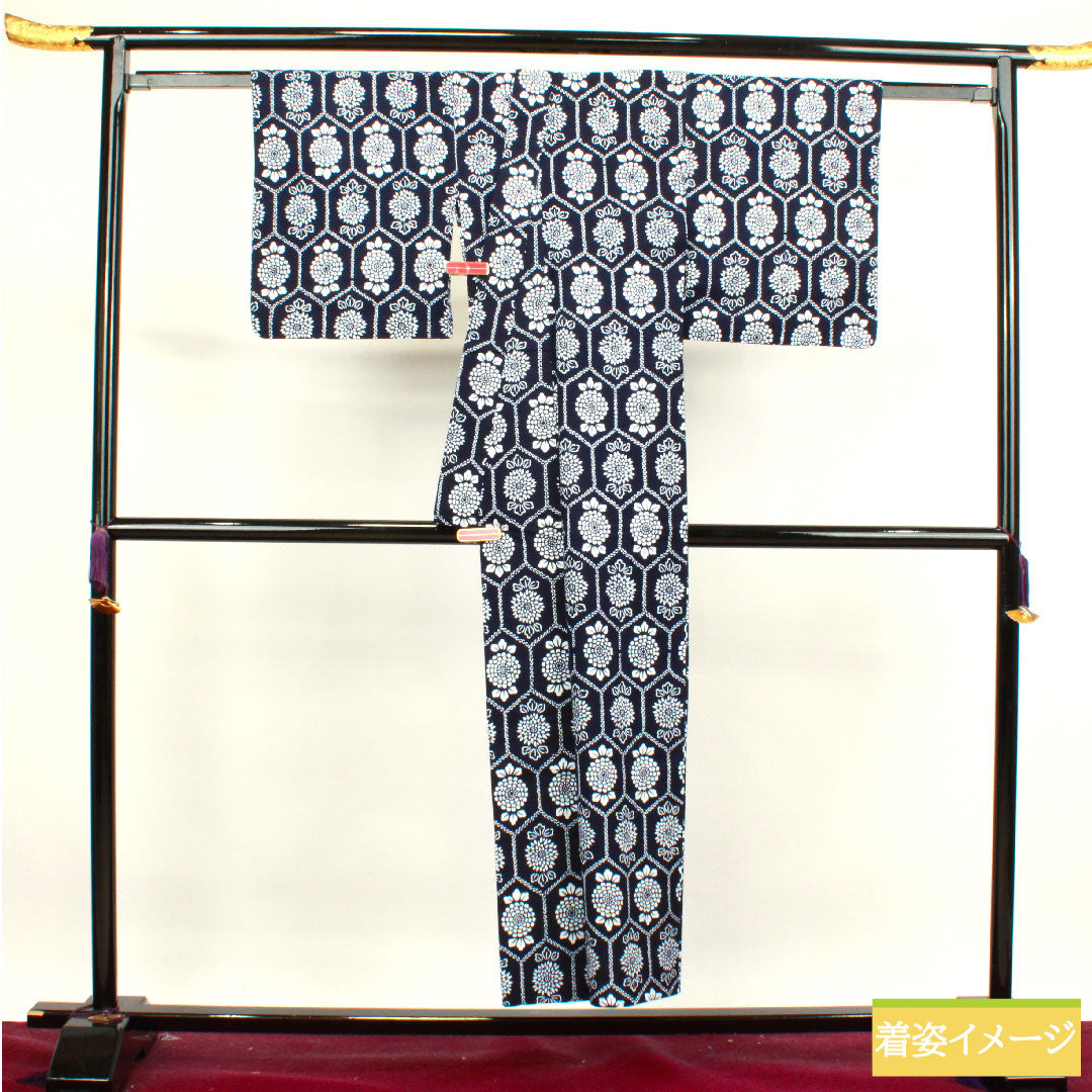 Yukata Cotton Length 149.5cm Sleeve length 62.5cm S rank Single layer Navy blue Ping Pong Mum 1118004612118