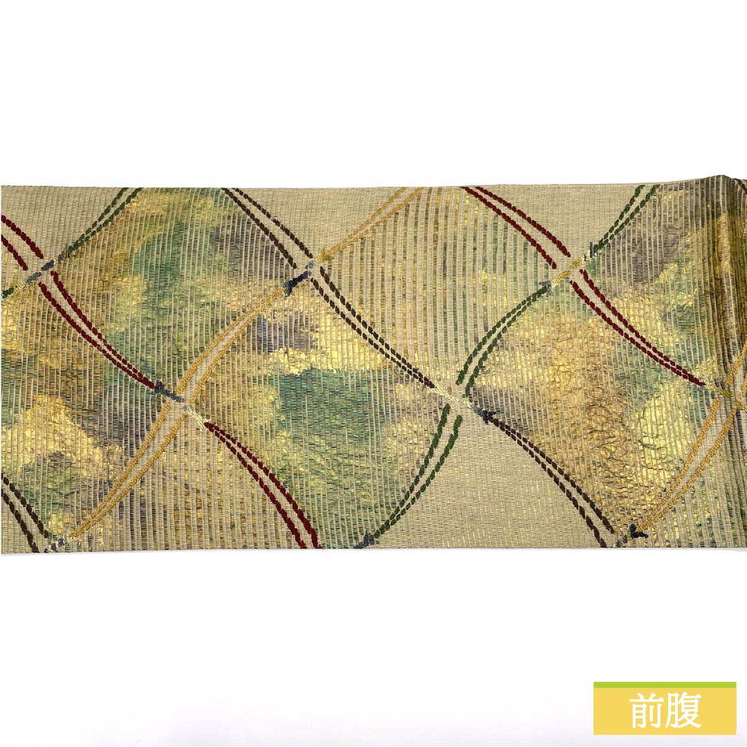 袋帯 正絹 扇綾謹製 太箔 紐文 帯丈444cm Sランク 六通 セミフォーマル グラデーション系 1123014902399