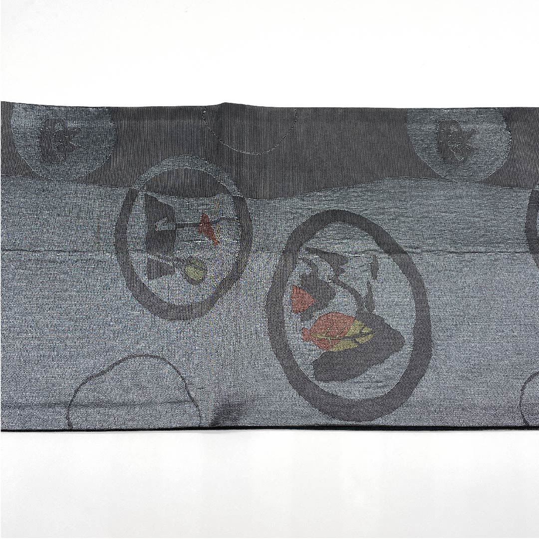 名古屋帯 京袋帯 具墨色 抽象模様 帯丈380cm ポリ Aランク 六通 セミフォーマル グレー系 1124003303322 開き仕立て