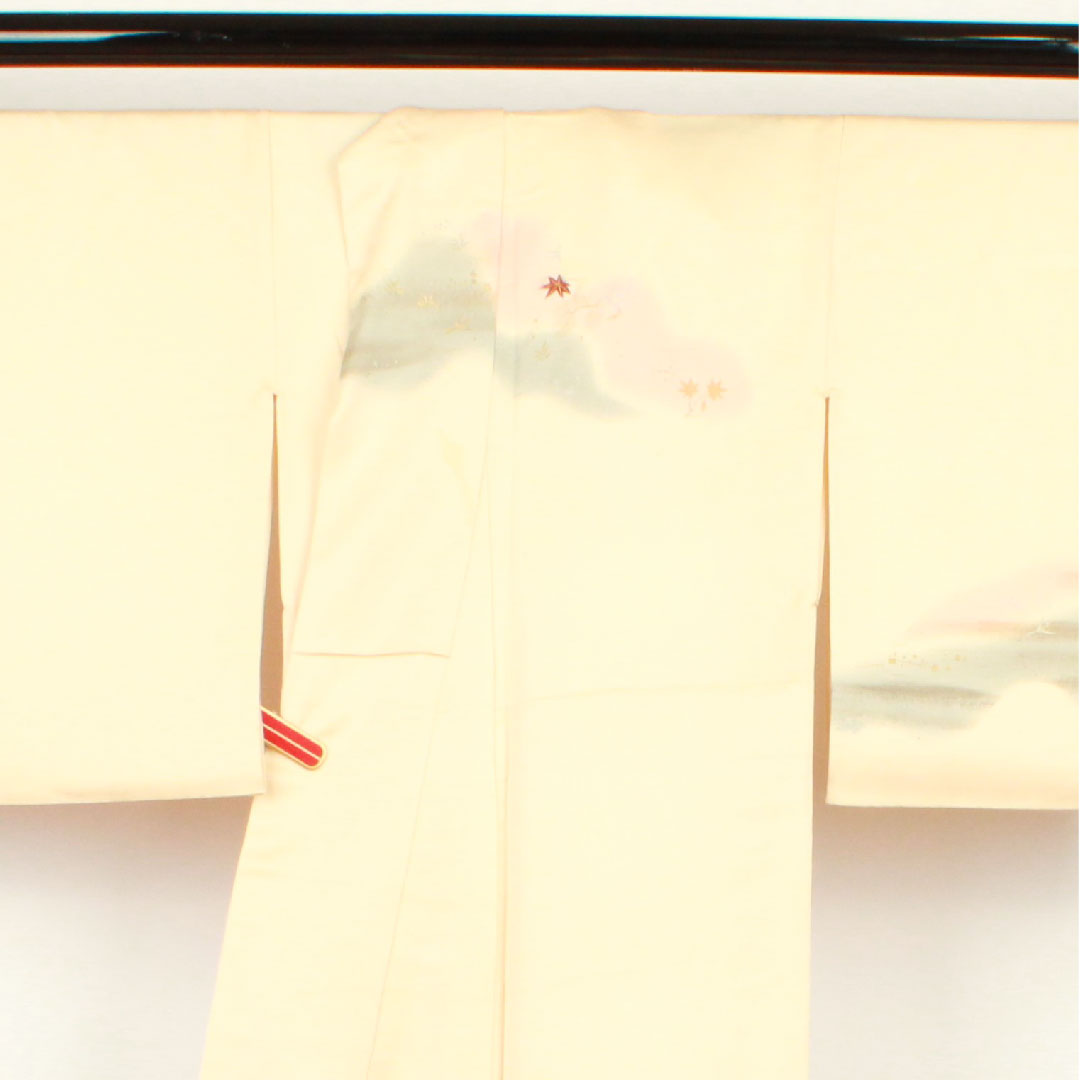 訪問着 袷 身丈162cm 裄丈64cm 肌色 京友禅 刺繡 草花模様 正絹 Bランク クリーム系 1112001614415