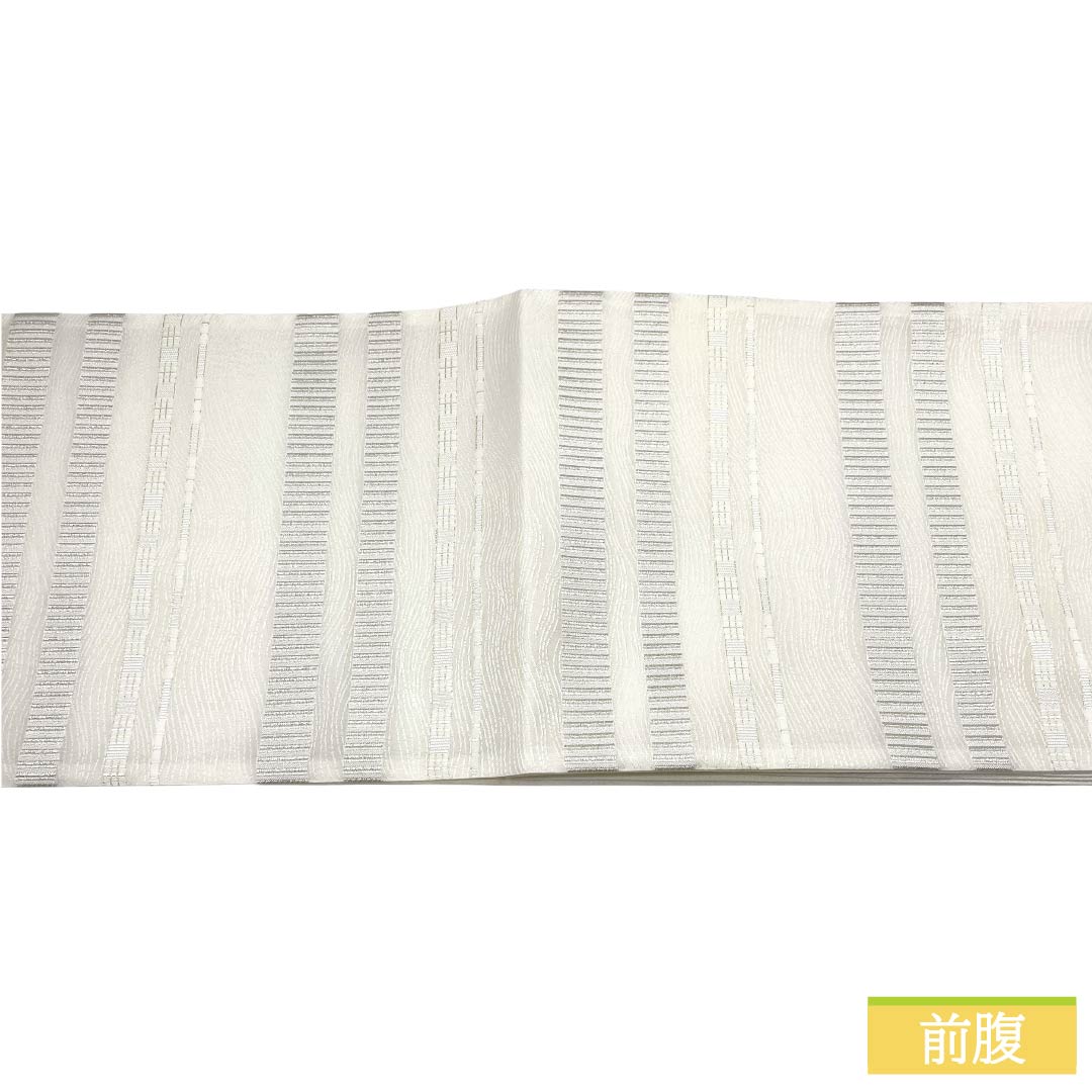 【未仕立】袋帯 正絹 NEWランク ふくい謹製 西陣織 横段 3シーズン 新品未使用品 帯丈457cm 六通 フォーマル 白系 1123018111411