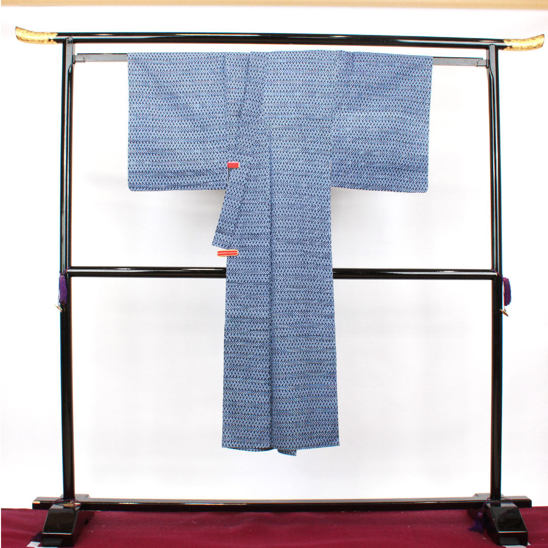 浴衣 濃紺色 男物 幾何学模様 木綿 Sランク 単衣 身丈135.5cm 裄丈67cm 紺系 1118001222118