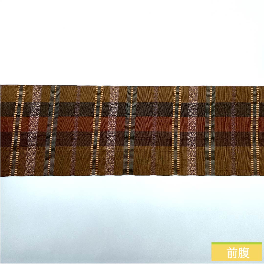 名古屋帯 古銅色(ふるあかがねいろ)格子柄 帯丈360cm 正絹 Aランク 全通 カジュアル 茶系 1124006143314 名古屋仕立て