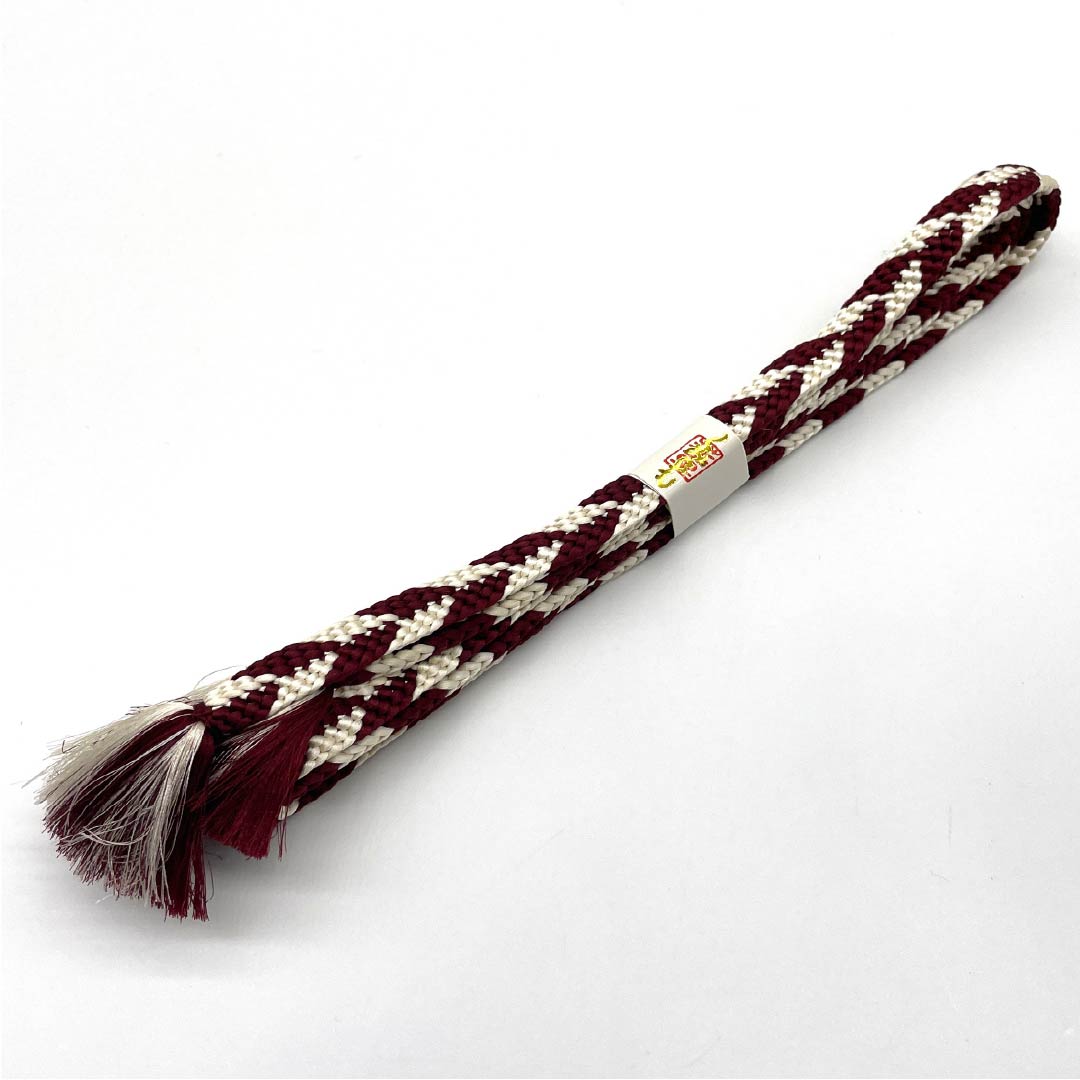 帯締め 正絹 四分紐 赤紫色(あかむらさきいろ) 矢羽根模様 バイカラー 長さ約162cm 幅約1.2cm カジュアル Sランク 茶系 1135003162314