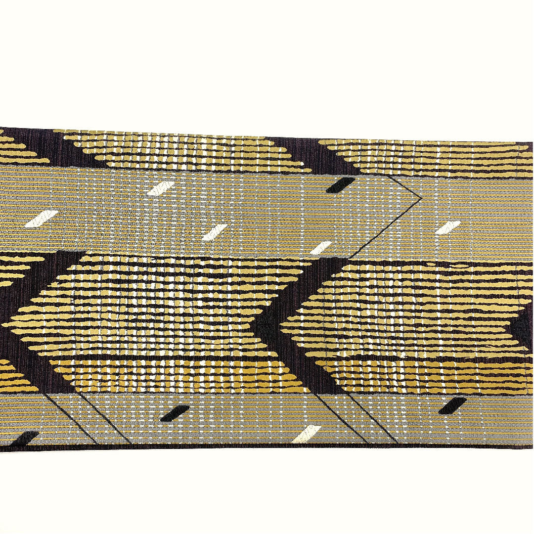 袋帯 幾何学模様 帯丈436cm 正絹 Sランク 六通 カジュアル グレー系 1123004312322