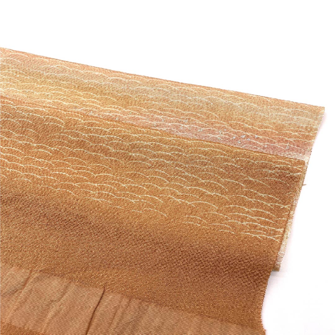 Obiage, pure silk, S rank, semi-formal, akakuchinashi-iro (red gardenia color), chirimen fabric, shaded, wave pattern, length approx. 177cm, width approx. 29.5cm, orange family, 1136002862926