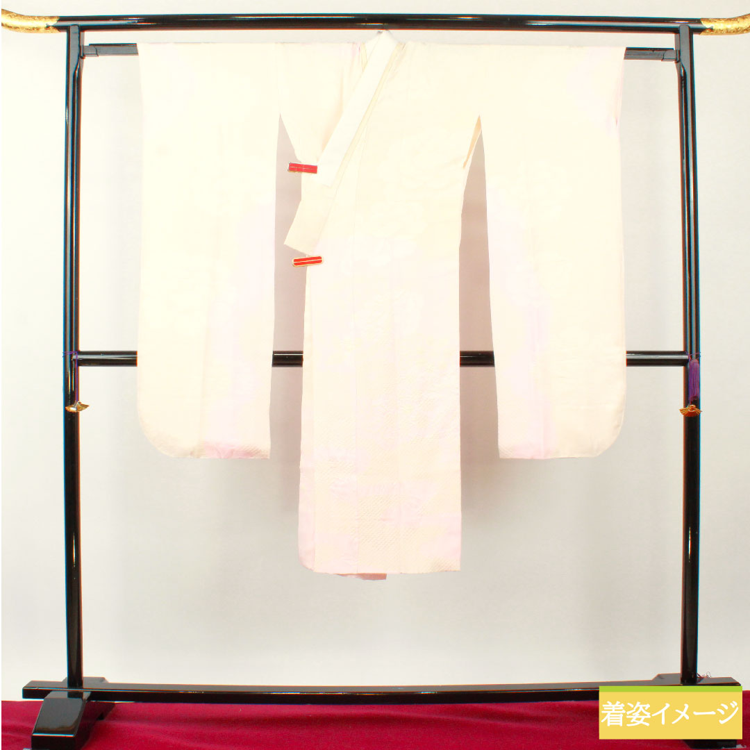 長襦袢 正絹 身丈125cm 裄丈65cm 袷 淡紅色(たんこうしょく) ボカシ染 振袖用 部分絞り Bランク ピンク系 1129000714313