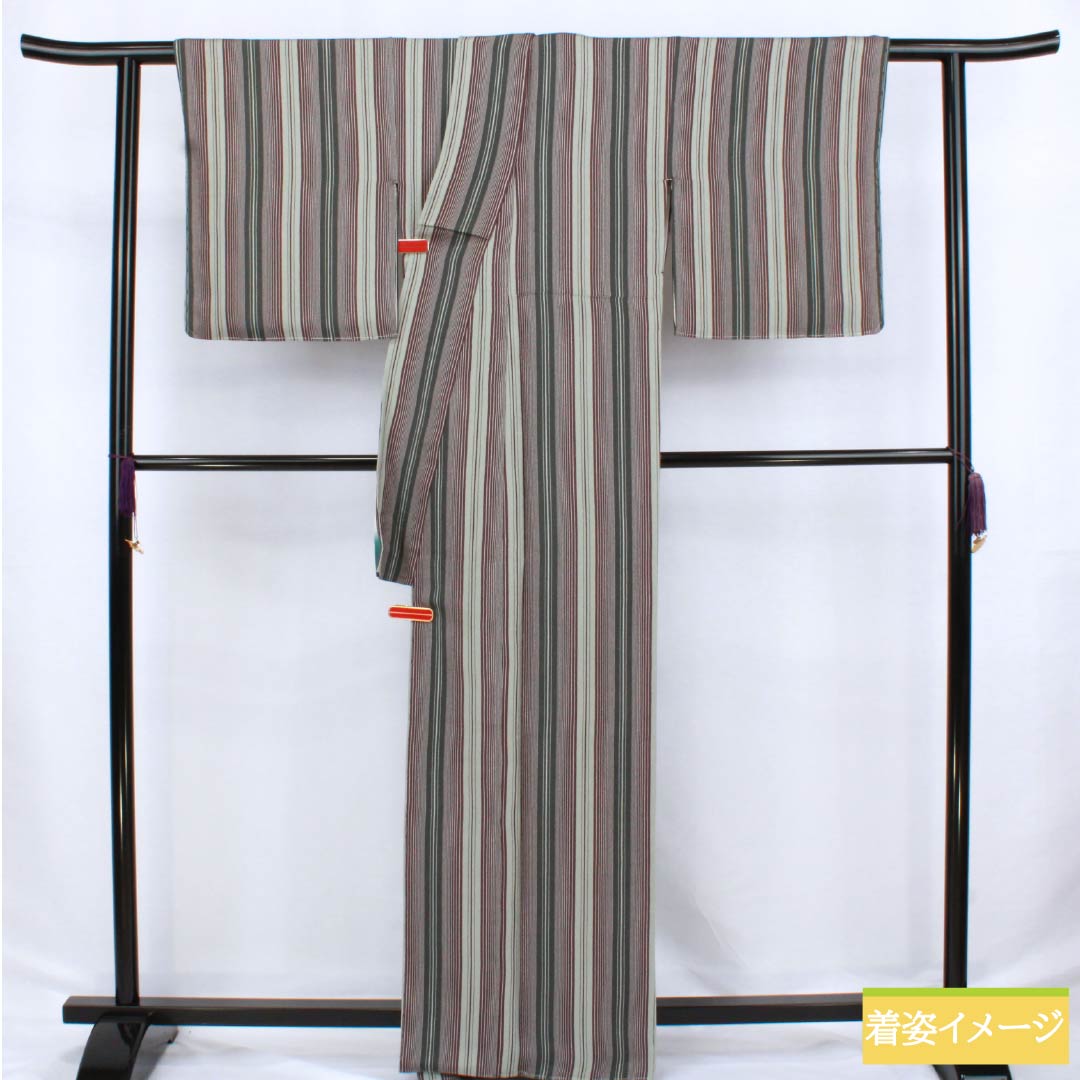 Komon (small pattern) silk, S rank, length 163.5cm, sleeve length 66cm, lined, blue-and-white porcelain color, striped crepe fabric, green basting thread included, product number 1115006452419