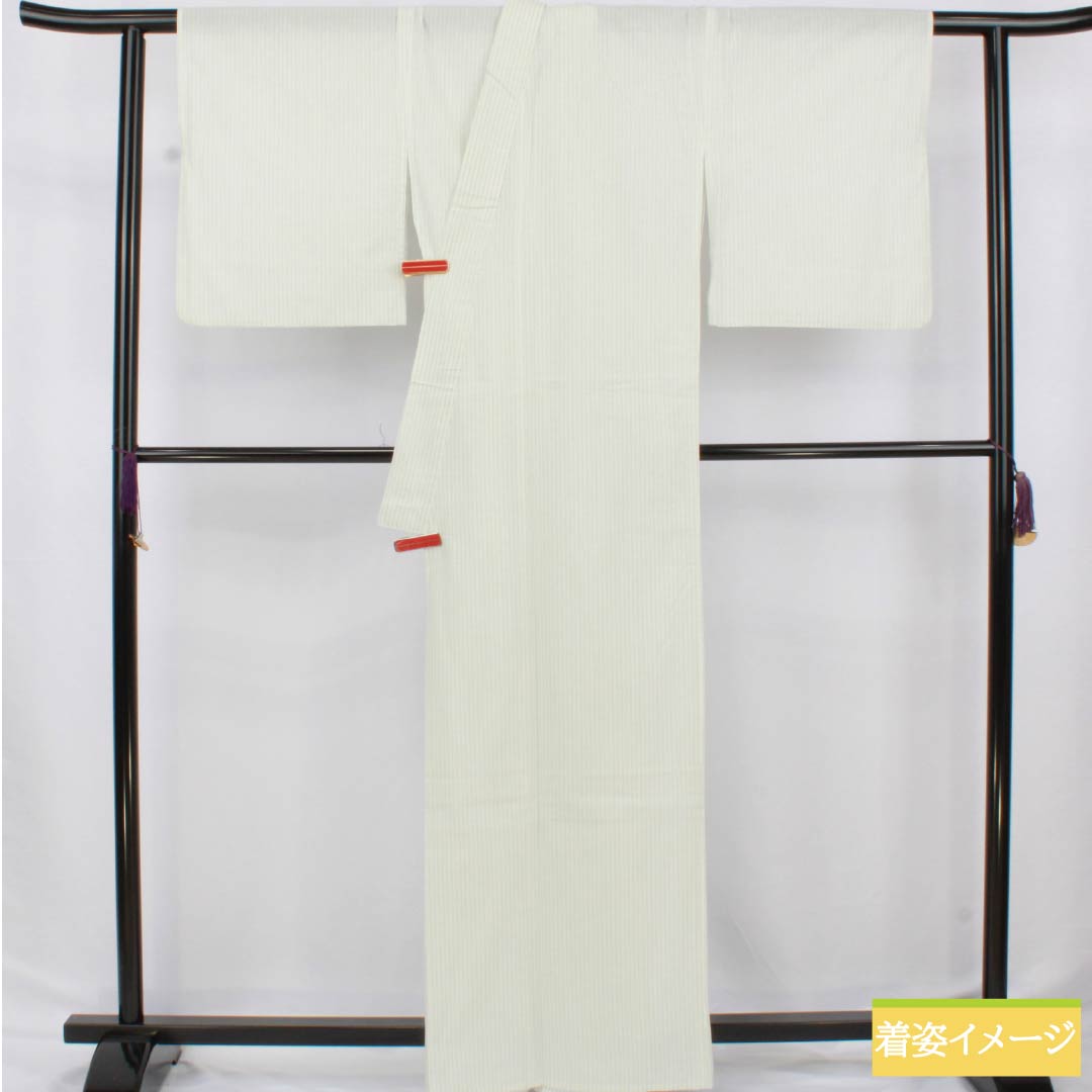 浴衣 木綿 身丈162cm 裄丈70cm Aランク 単衣 白系 卯の花色(うのはないろ) 縞 1118006683411