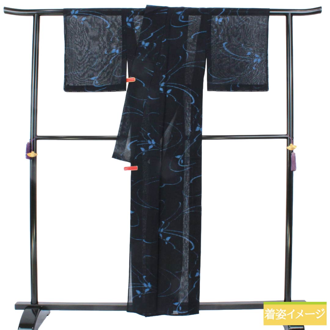 夏物 正絹 紬 Sランク 身丈158.5cm 裄丈62.5cm 濃紺色(のうこんいろ) 抽象模様 紗 紺系 1132006432318