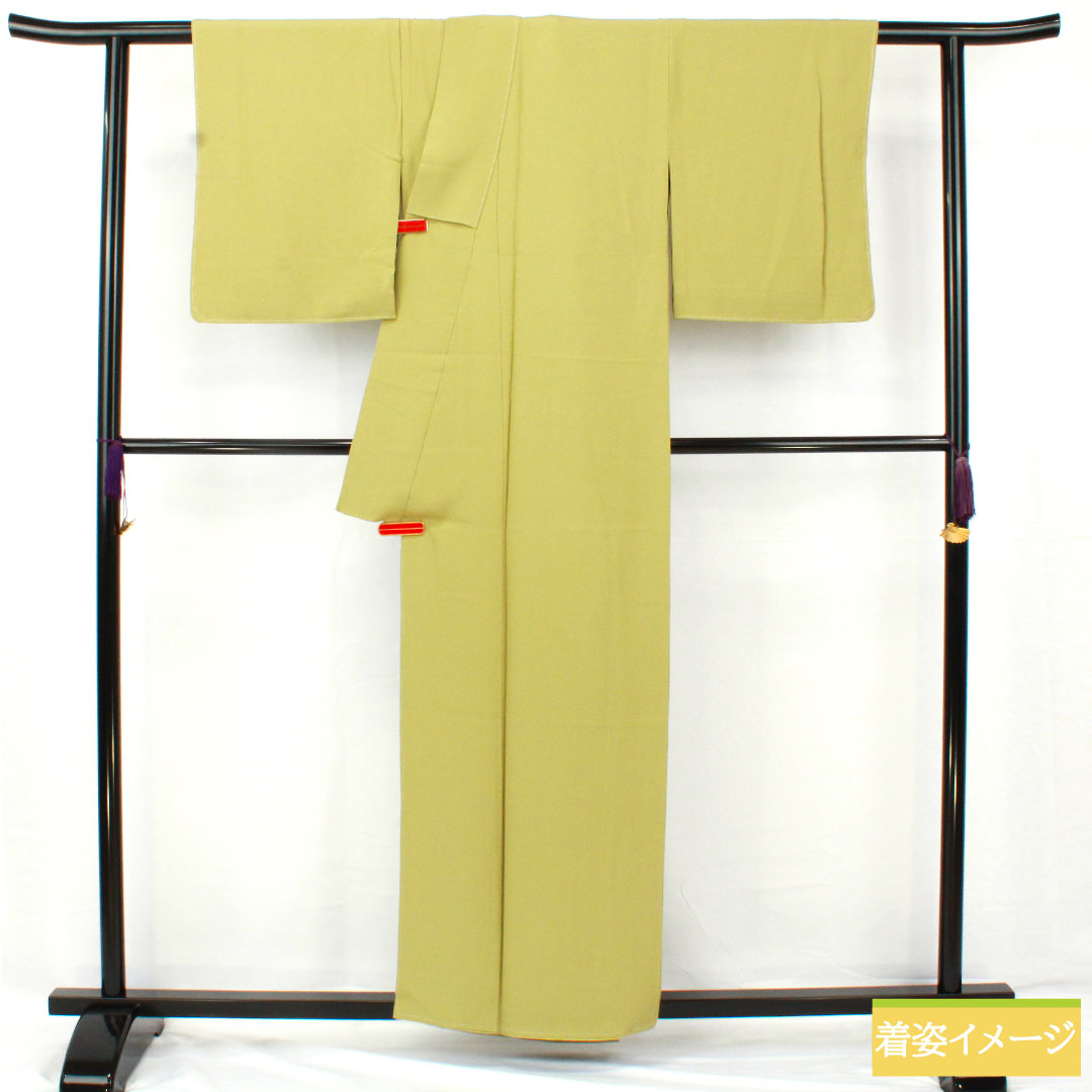 色無地 正絹 身丈156.5cm 裄丈64cm 薄柳色(うすやなぎいろ) 素無地 新はじく加工 しつけ糸付き 単衣 Sランク 緑系 1114001702319