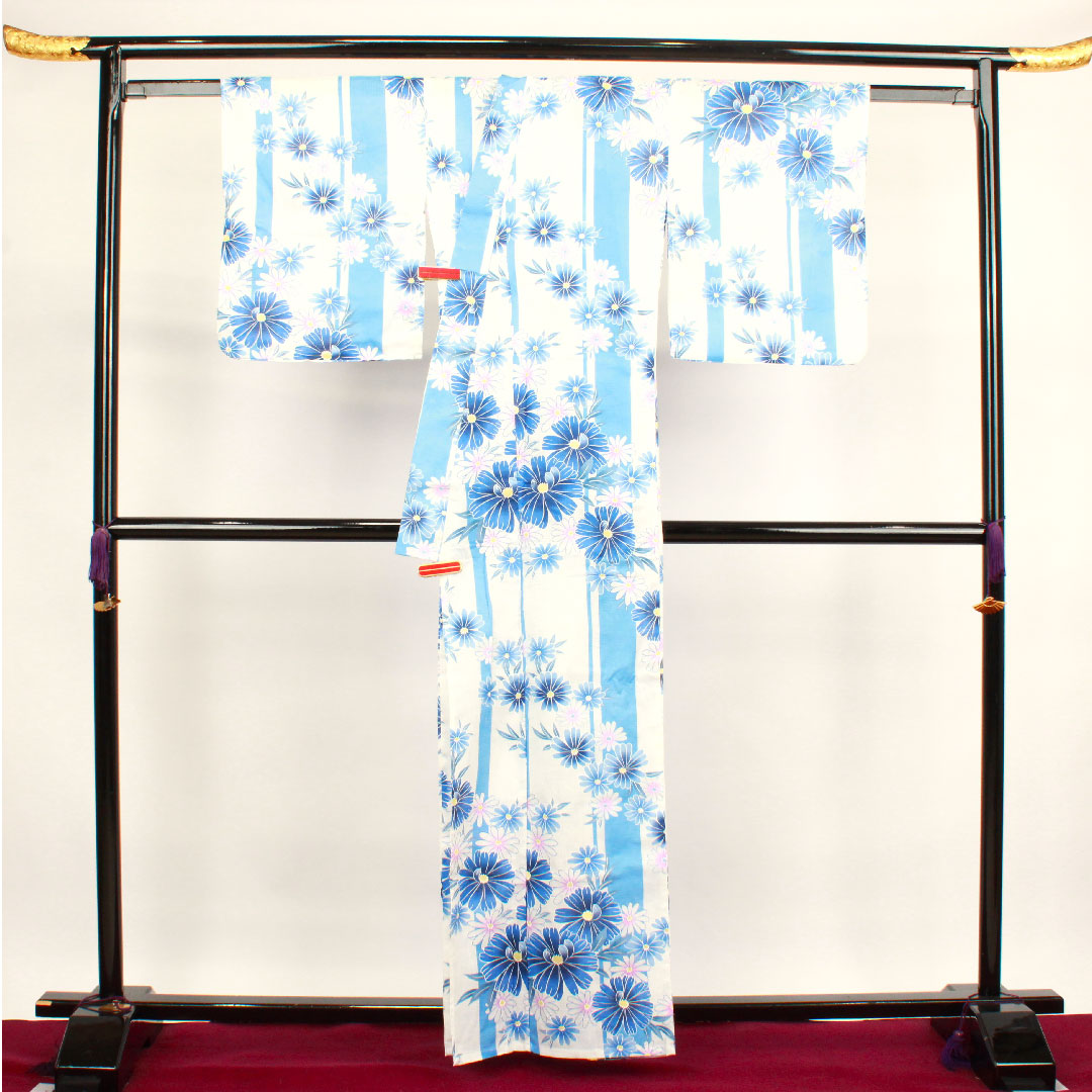 Yukata, floral pattern, cotton, S rank, single layer, length 161cm, sleeve length 65.5cm, white, 1118001482411