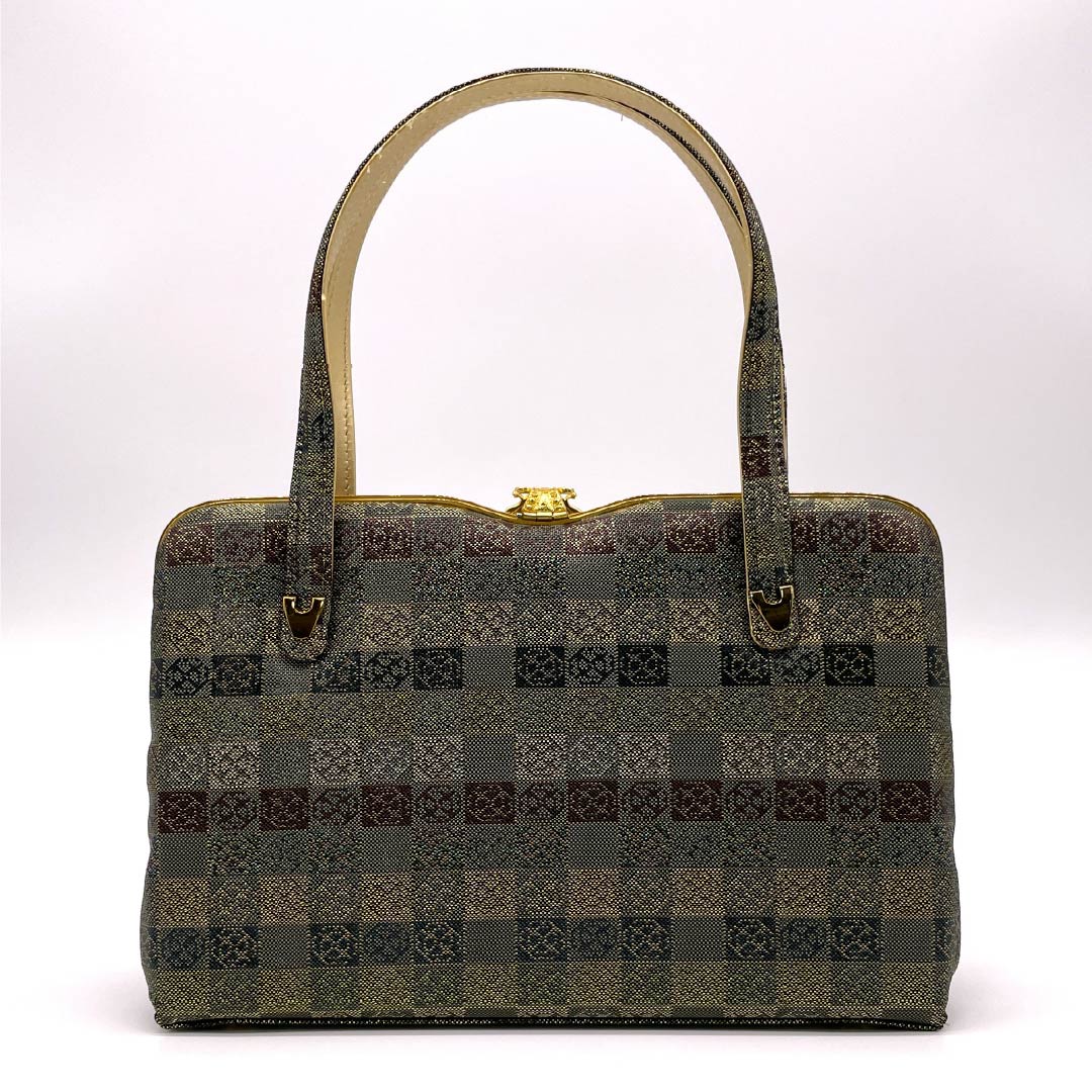 和装バック フォーマル 鈍色(にびいろ) 留袖用 市松模様 古典柄 緑系 Sランク 113900057219