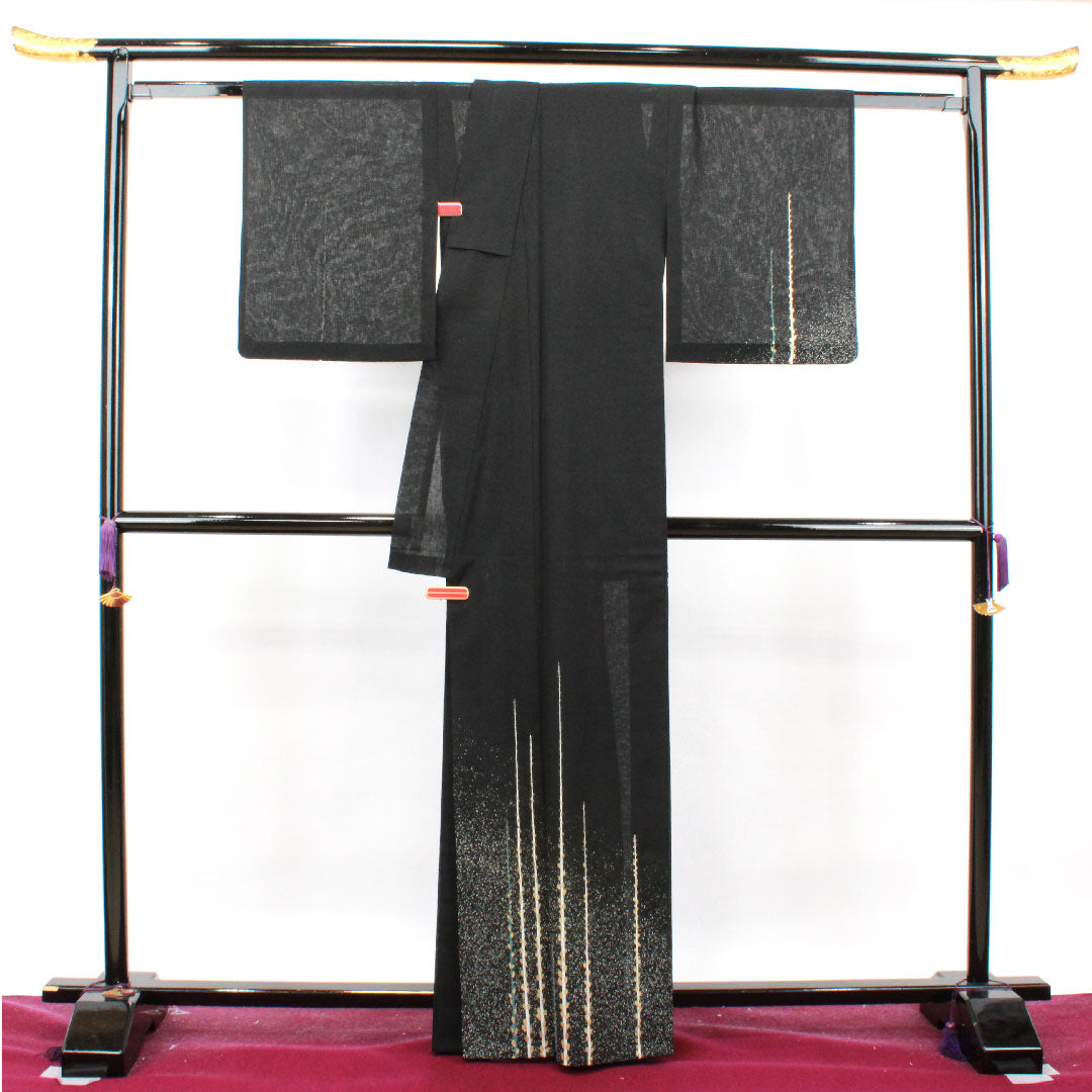 Summer pure silk formal kimono, length 164cm, sleeve length 63cm, abstract pattern, gauze, S rank, black, 1132001322410