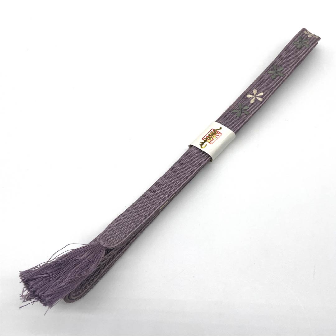 (新古品) 帯締め 正絹 四分紐 半色(はしたいろ) 花模様 新古品 長さ約159cm 幅約1.6cm セミフォーマル NEWランク 紫系 1135003021320