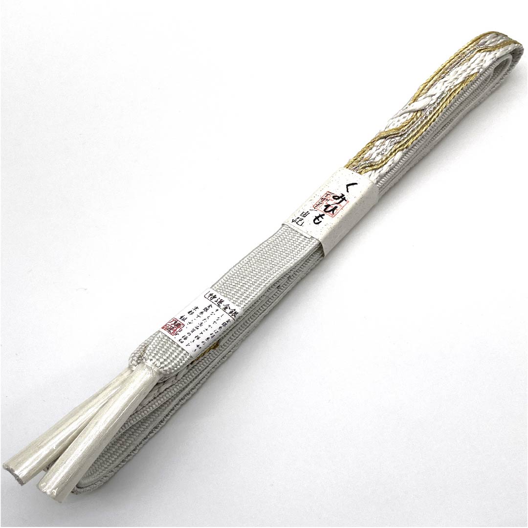 (新古品) 帯締め 正絹 四分紐 銀白色色(ぎんはくしょくいろ) デザイン由紀 特選金銀糸 金属糸使用 長さ約165cm 幅約1.5cm セミフォーマル Sランク 白系 1135001122911