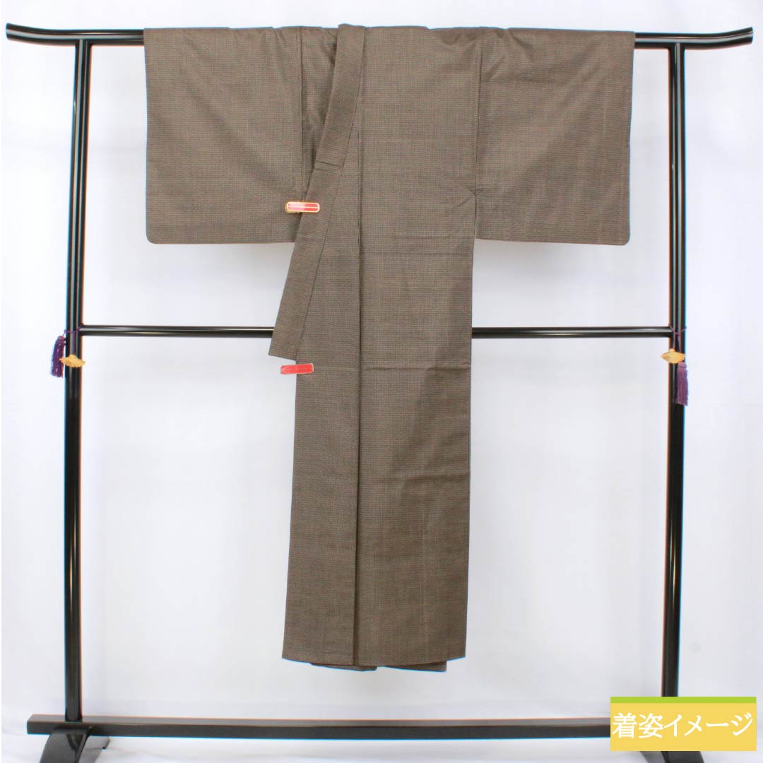 男物 正絹 Sランク 身丈139cm 裄丈68.5cm 落栗色(おちぐりいろ) 大島紬 100亀甲 アンサンブル 袷 茶系 1119001382314