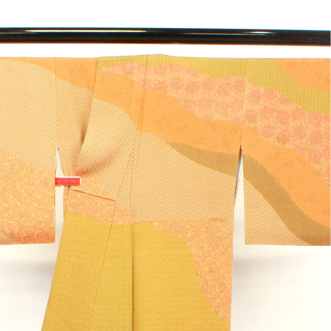 小紋 身丈164.5cm 裄丈65.5cm 袷 人間国宝 中村勇二郎 江戸小紋 草花模様 正絹 Sランク グラデ 1115002882499