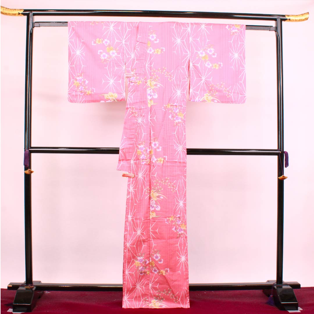 Yukata, Choshun-iro, Iris, Pink, Asanoha, Cotton, S-Rank, Single Layer, Length 167cm, Sleeve Length 66cm, Pink, 1118004202513