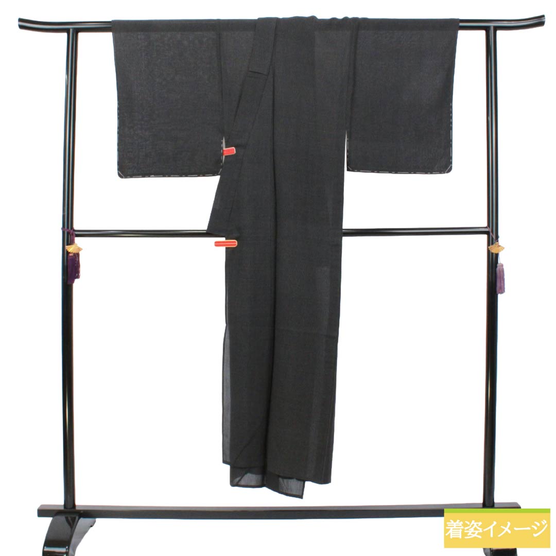 男物 正絹 Sランク 身丈145cm 裄丈66.5cm 墨黒色(すみぐろいろ) 紬地 紗 黒系 1119001992410