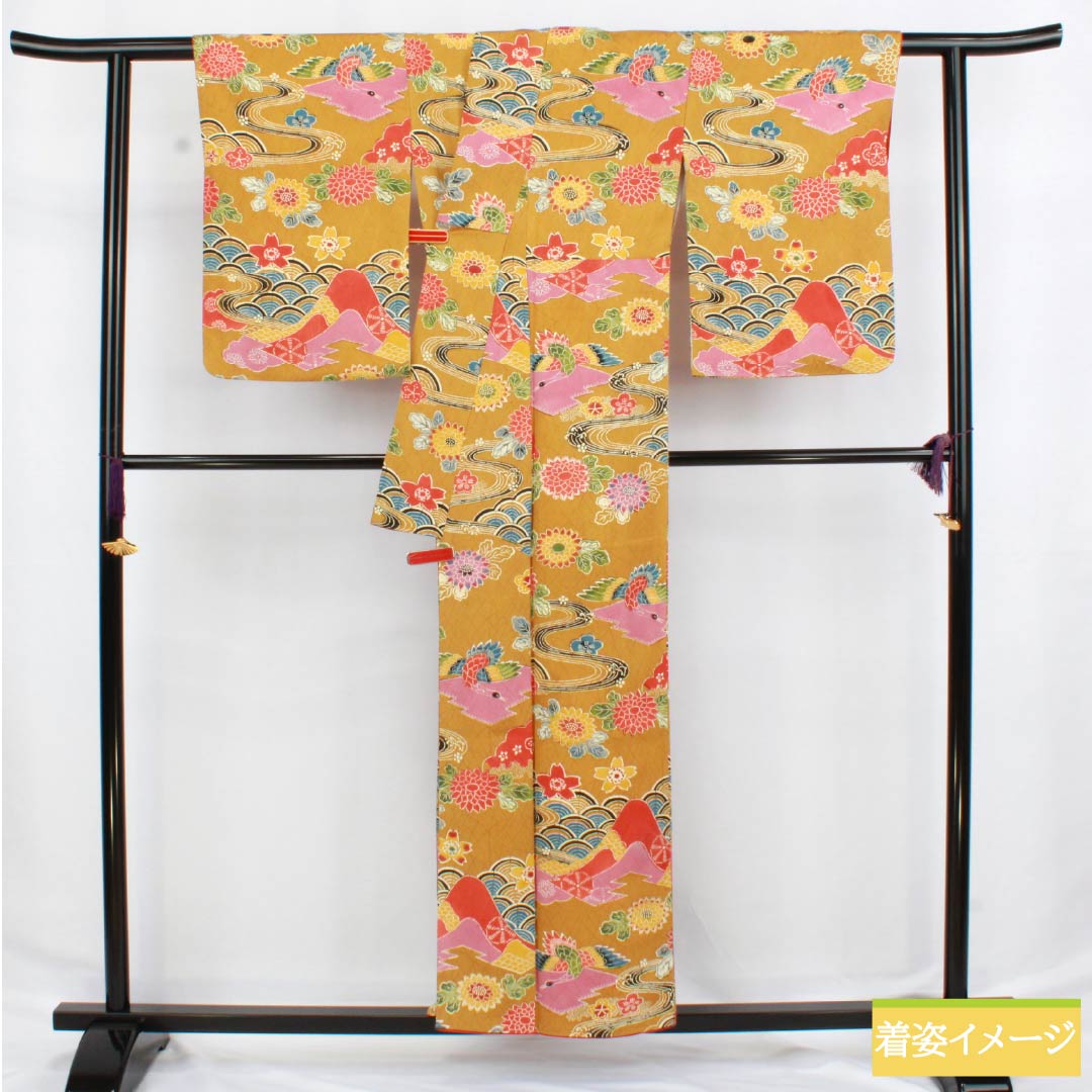小紋 正絹 Sランク 身丈156cm 裄丈63.5cm 袷 狐色(きつねいろ) 京紅型 吉祥文様 橙系 1115006402326