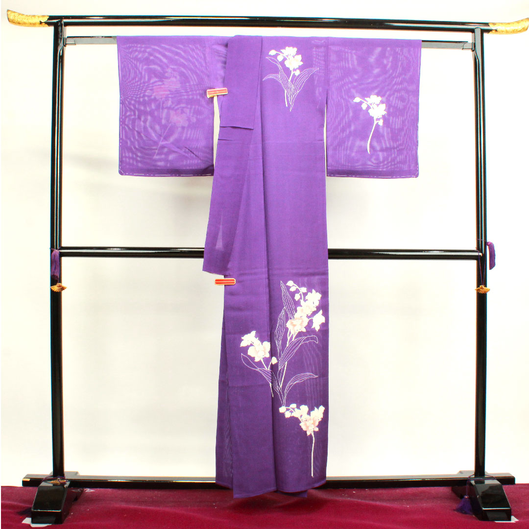 夏物 正絹 訪問着 身丈157.5cm 裄丈64.5cm 菫色(すみれいろ) 抽象花 しつけ糸付き 未使用品 絽 Sランク 紫系 1132000472320