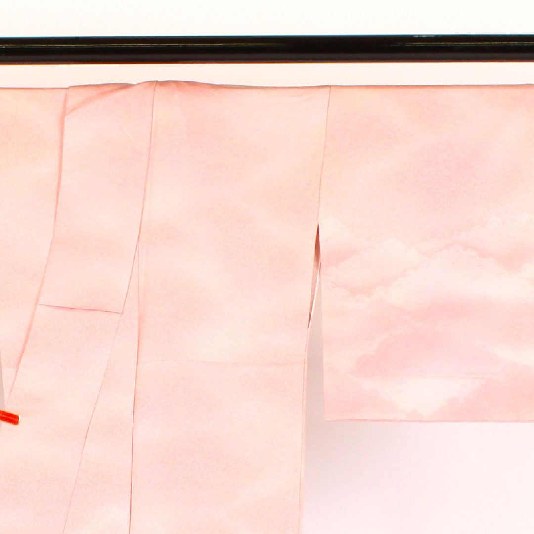 Plain color, landscape painting, length 158cm, sleeve length 65cm, lined, pure silk, A rank, pink, 1114000023113