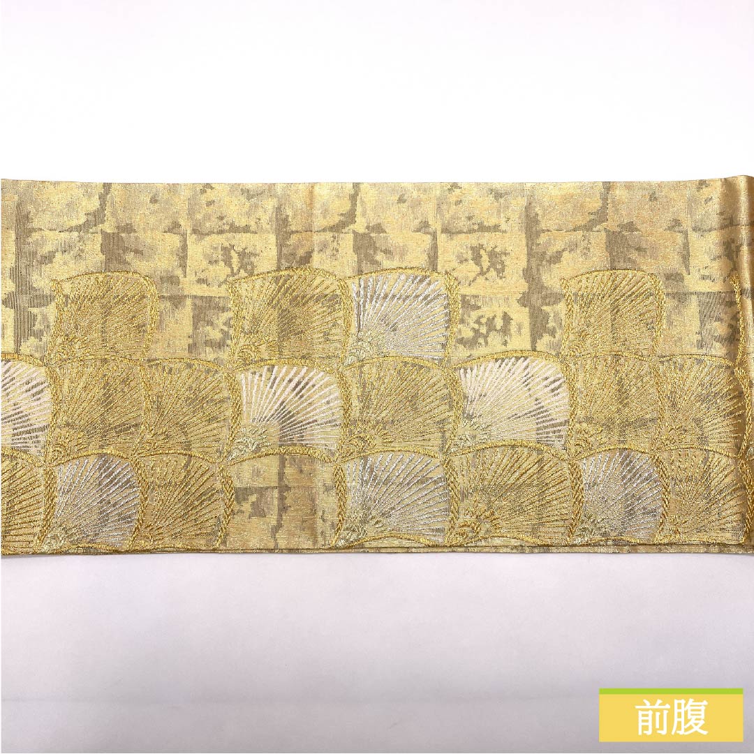 袋帯 正絹 留袖用 扇 石畳 帯丈448cm Sランク 六通 フォーマル 金系 1123014342321