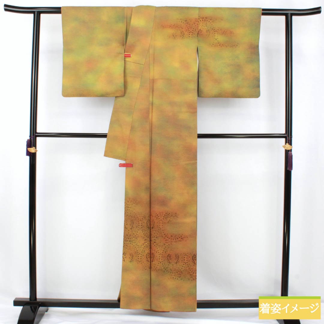 訪問着 正絹 Aランク 袷 身丈156cm 裄丈58.5cm ボカシ染 抽象模様 付下げ グラデーション系 1112007563399
