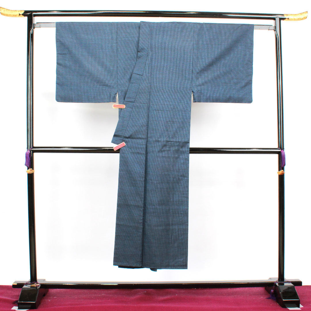 Men's Length 144cm Sleeve length 69.5cm Oshima Tsumugi Ensemble 100 Tortoiseshell Silk S Rank Awase Navy 1119000622418