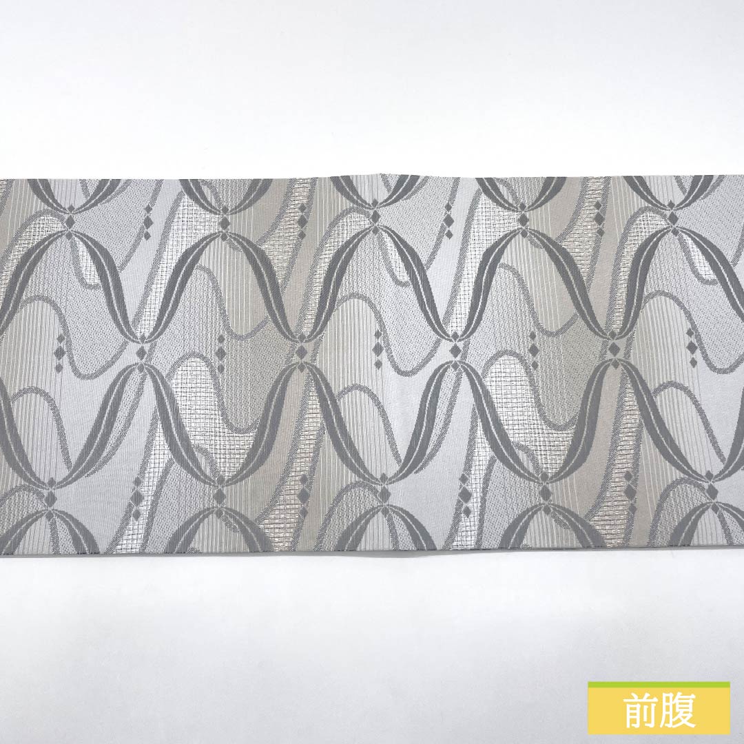 (京袋帯)名古屋帯 ポリエステル Sランク 白鼠色(しろねずいろ) 京袋帯 曲線 帯丈382cm 全通 カジュアル グレー系 1124010942422 開き仕立て