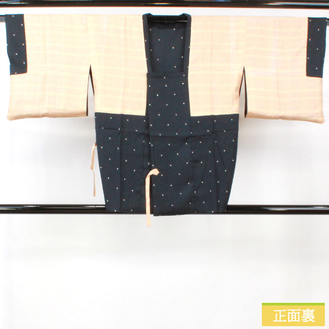 Michiyuki coat, pure silk, length 77.5cm, sleeve length 64cm, geometric pattern, B rank, lined, black, 1117001104910