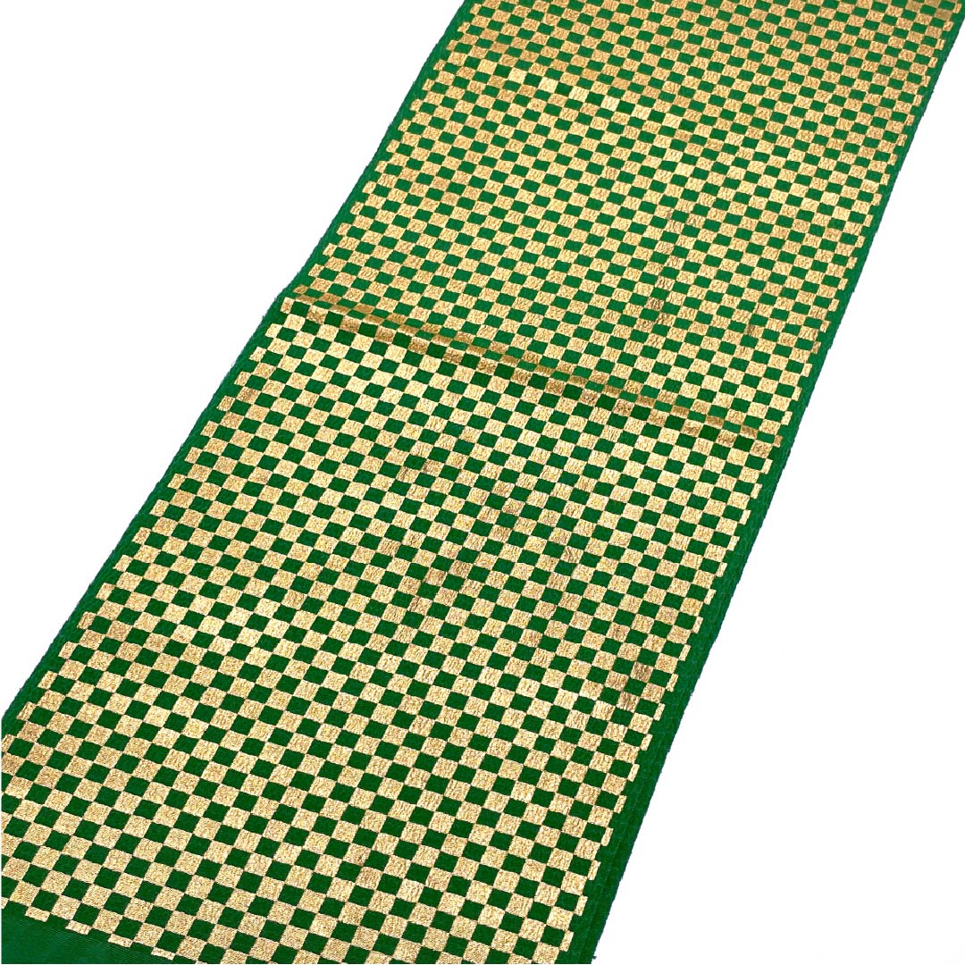 帯揚げ セミフォーマル 濃緑色(のうりょくいろ) 市松 振袖用 カジュアル 長さ約170cm 幅約28cm Sランク 緑系 1136000362919
