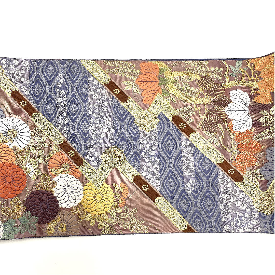 (未仕立)袋帯 縁起柄 桐 留袖用 小森織物 帯丈428cm 正絹 NEWランク 六通 フォーマル 青系 1123002521317