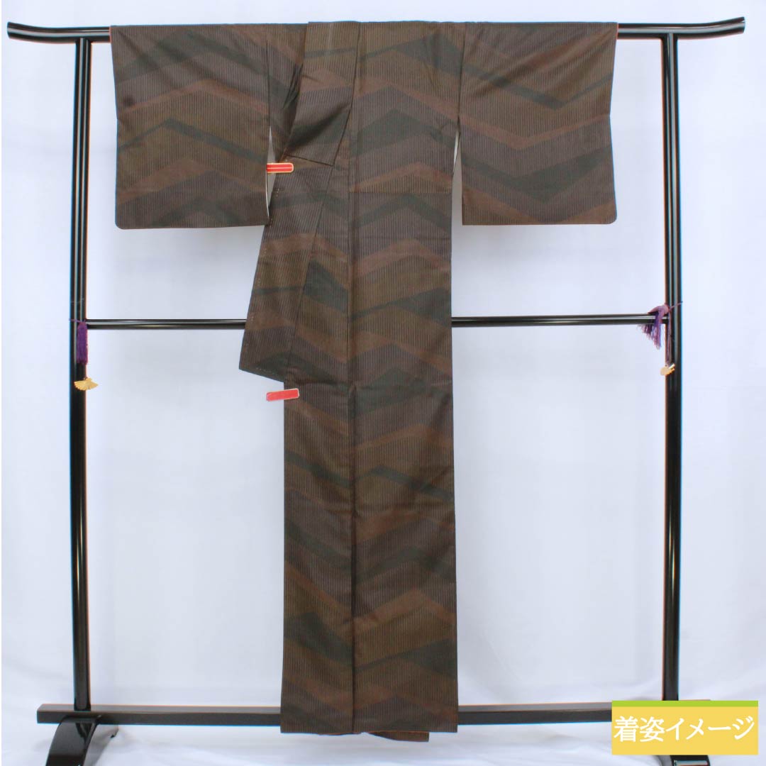 小紋 正絹 Aランク 身丈157.5cm 裄丈64.5cm 袷 抽象模様 黒系 1115006413310