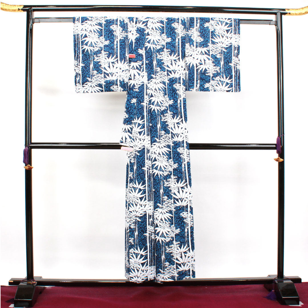 浴衣 濃紺色 竹 木綿 Sランク 単衣 身丈153cm 裄丈62.5cm 紺系 1118003302218