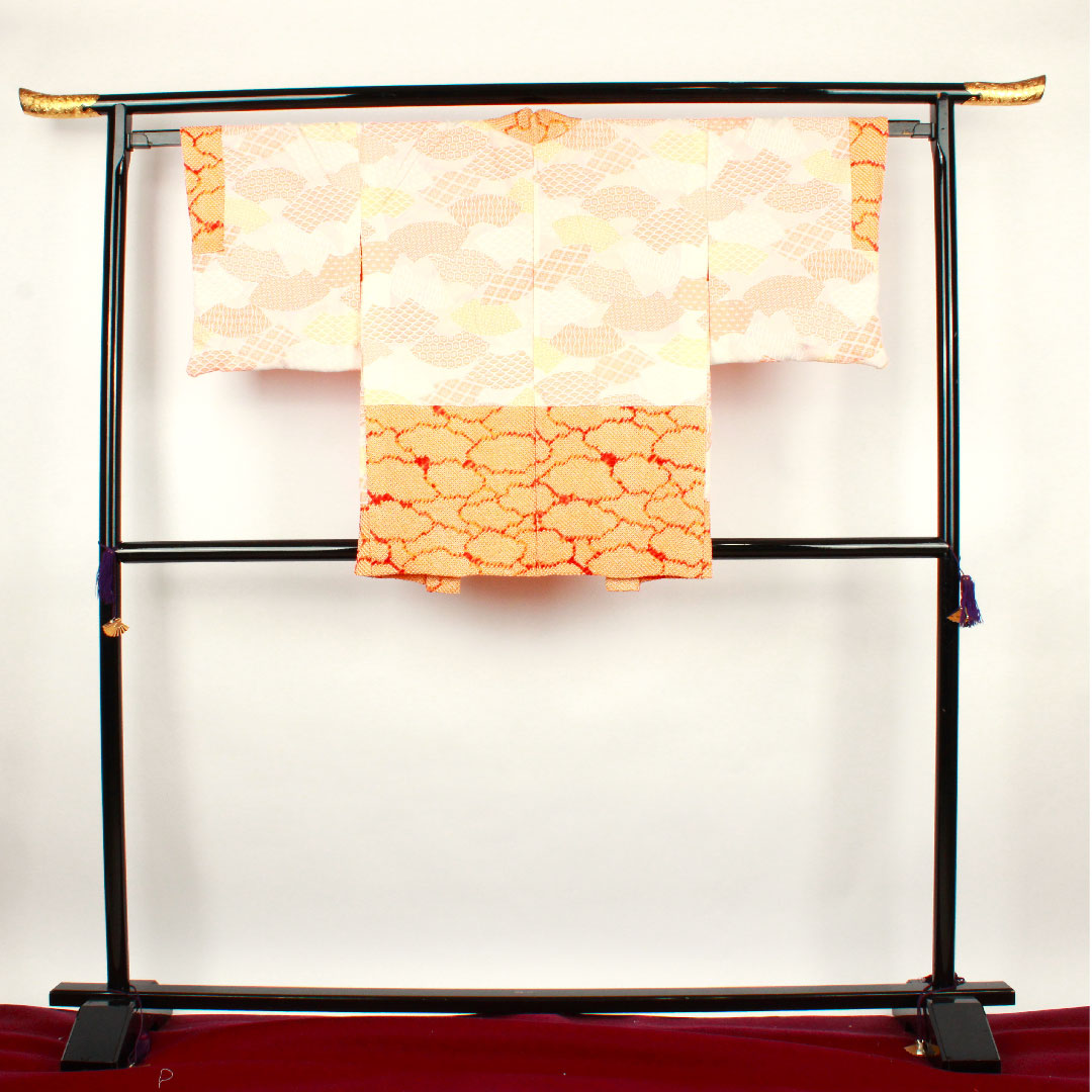 羽織 身丈81.5cm 裄丈63.5cm 鉛丹色 絞り 抽象模様 正絹 Sランク 袷 朱系 1117000312916