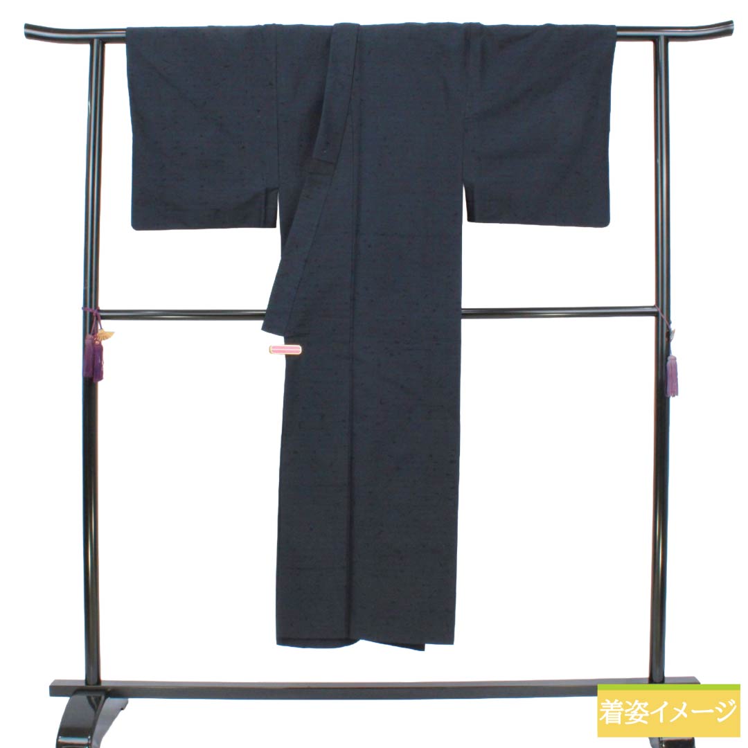 男物 正絹 Sランク 身丈143cm 裄丈68cm 網織紬 ひげ紬 無地 袷 黒系 1119001912410