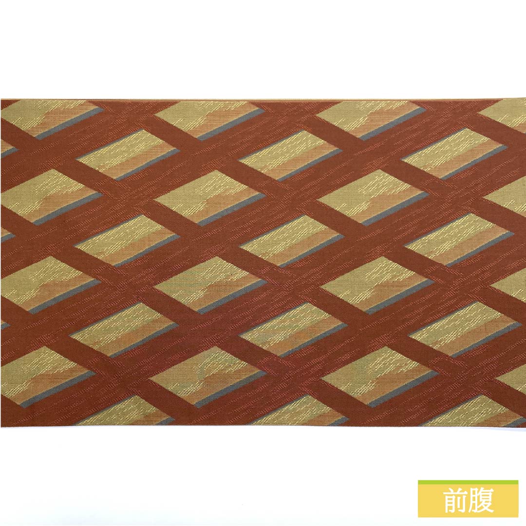 袋帯 正絹 紅海老茶色(べにおびちゃいろ) 菱模様 帯丈430cm Sランク 全通 カジュアル 朱系 1123013172316