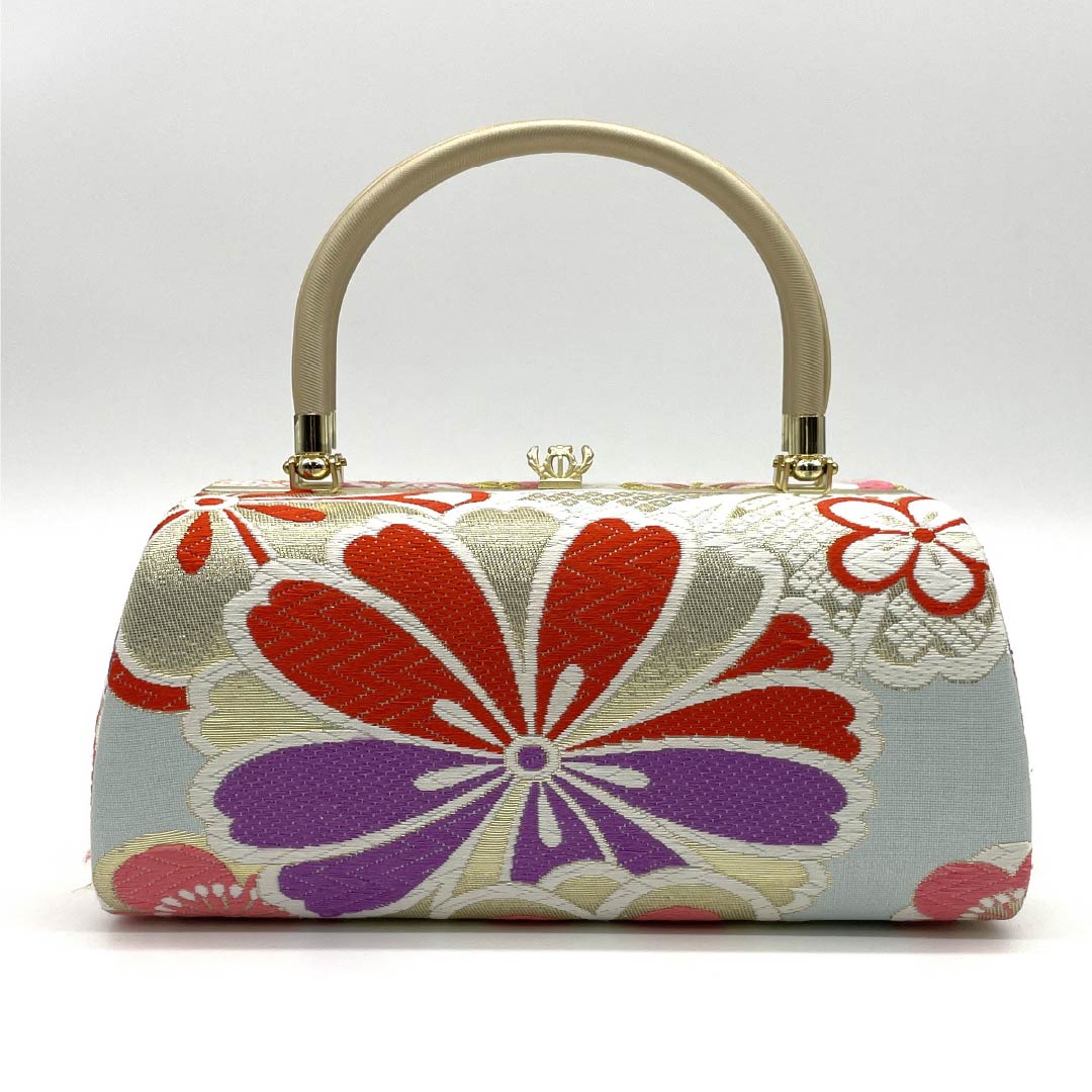 和装バック フォーマル 蟹鳥染色(かにとりぞめいろ) 振袖用 花柄 古典柄 水色系 Aランク 113900052324