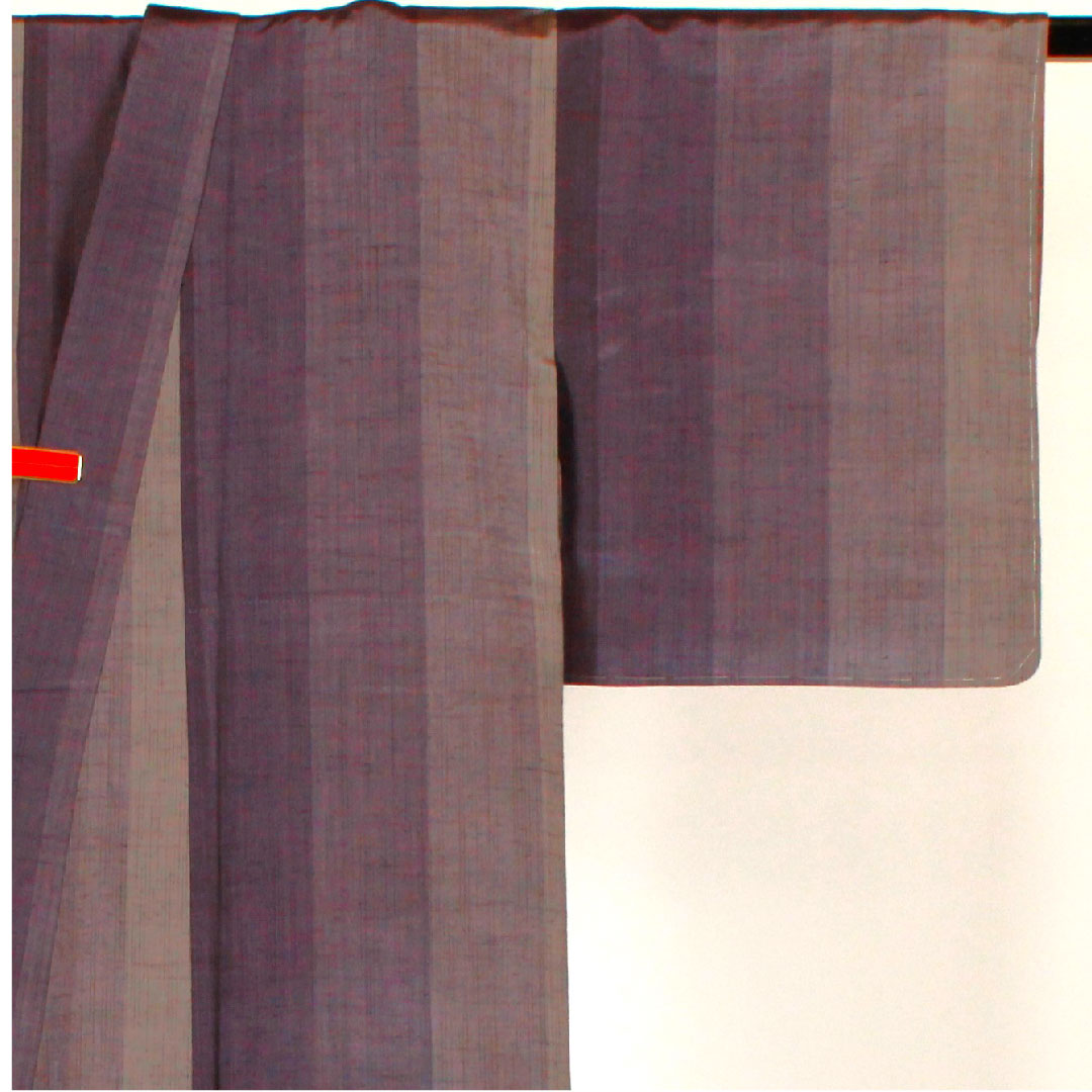 紬 身丈155cm 裄丈63cm 縞模様 手織り 正絹 Sランク 袷 紫系 1116000992320