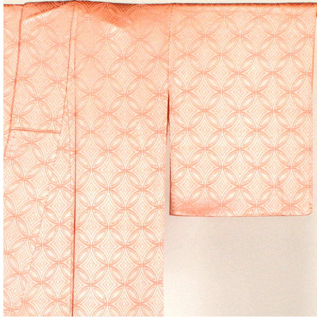 色無地 七宝模様 身丈156.5cm 裄丈63cm 袷 正絹 Sランク ピンク系 1114000332313