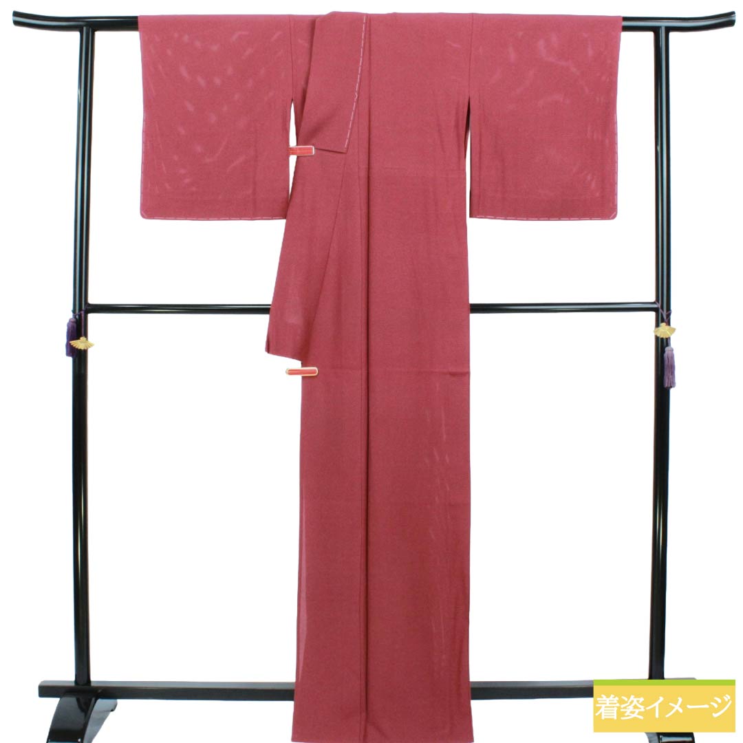 夏物 正絹 色無地 Sランク 身丈165cm 裄丈67cm 臙脂色(えんじいろ) 丸木瓜 一つ紋 絽 赤系 1132003732512
