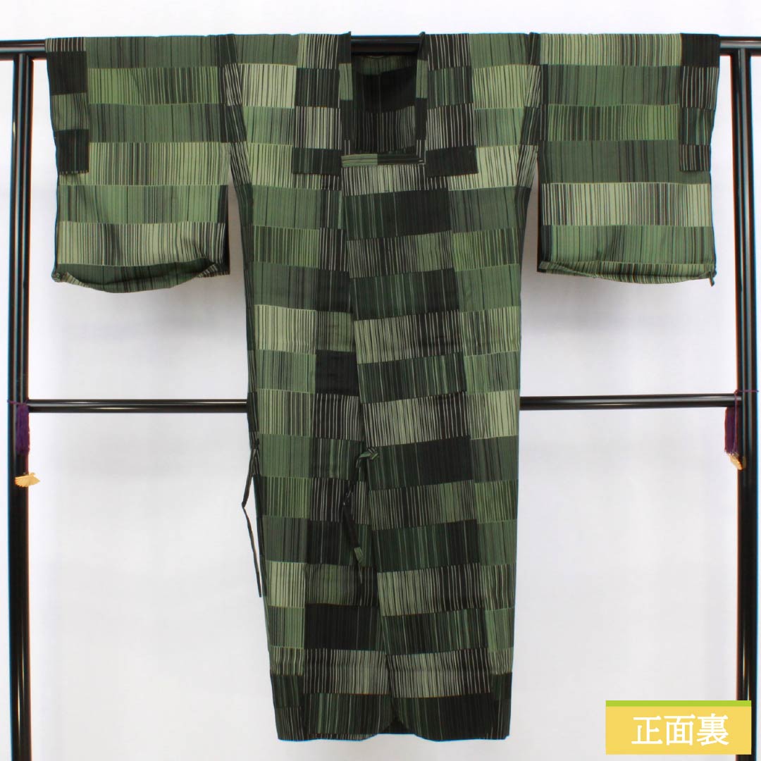 雨コート ポリエステル Sランク 身丈126.5cm 裄丈60cm 縞 市松 単衣 黒系 1117001302910