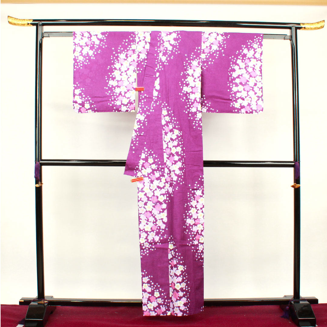 浴衣 菖蒲色 梅 木綿 Sランク 単衣 身丈161cm 裄丈66.5cm 紫系 1118001182420