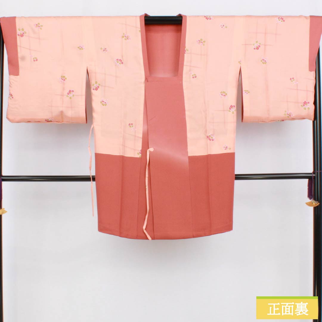 道行コート 正絹 Sランク 身丈88.5cm 裄丈68cm 紅唐色(べにとういろ) 刺繍 金彩加工 花 袷 赤系 1117001212912