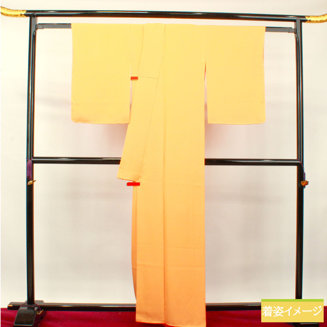 Plain color, pure silk, length 164cm, sleeve length 64.5cm, apricot color, plain color, Gosankiri, with basting thread, lined, S rank, orange color, 1114001152426