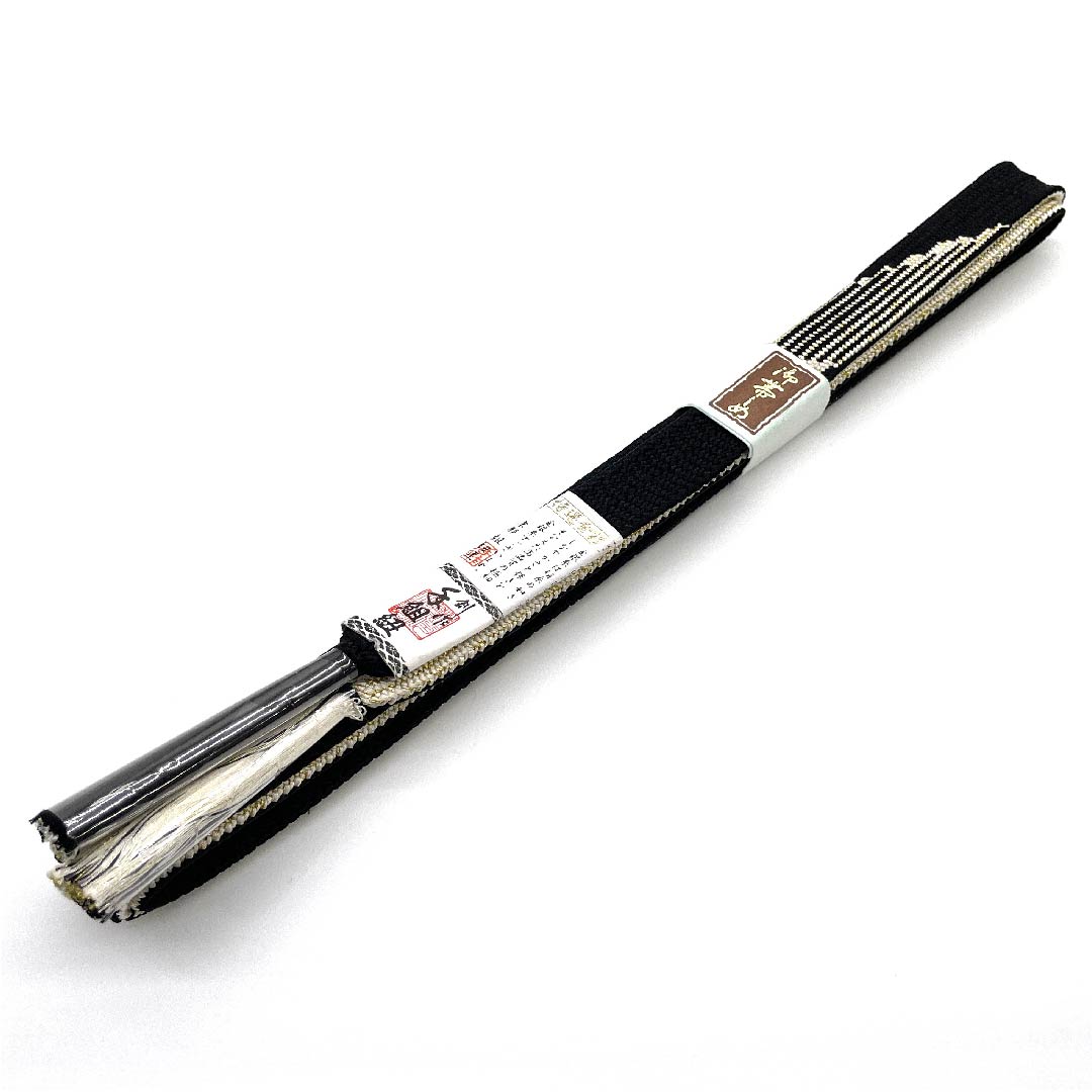 (新古品) 帯締め 正絹 四分紐 黒色(くろいろ) 創作手組紐 特選金銀糸使用 新古品 長さ約165cm 幅約1.5cm セミフォーマル Sランク 黒系 1135001782910