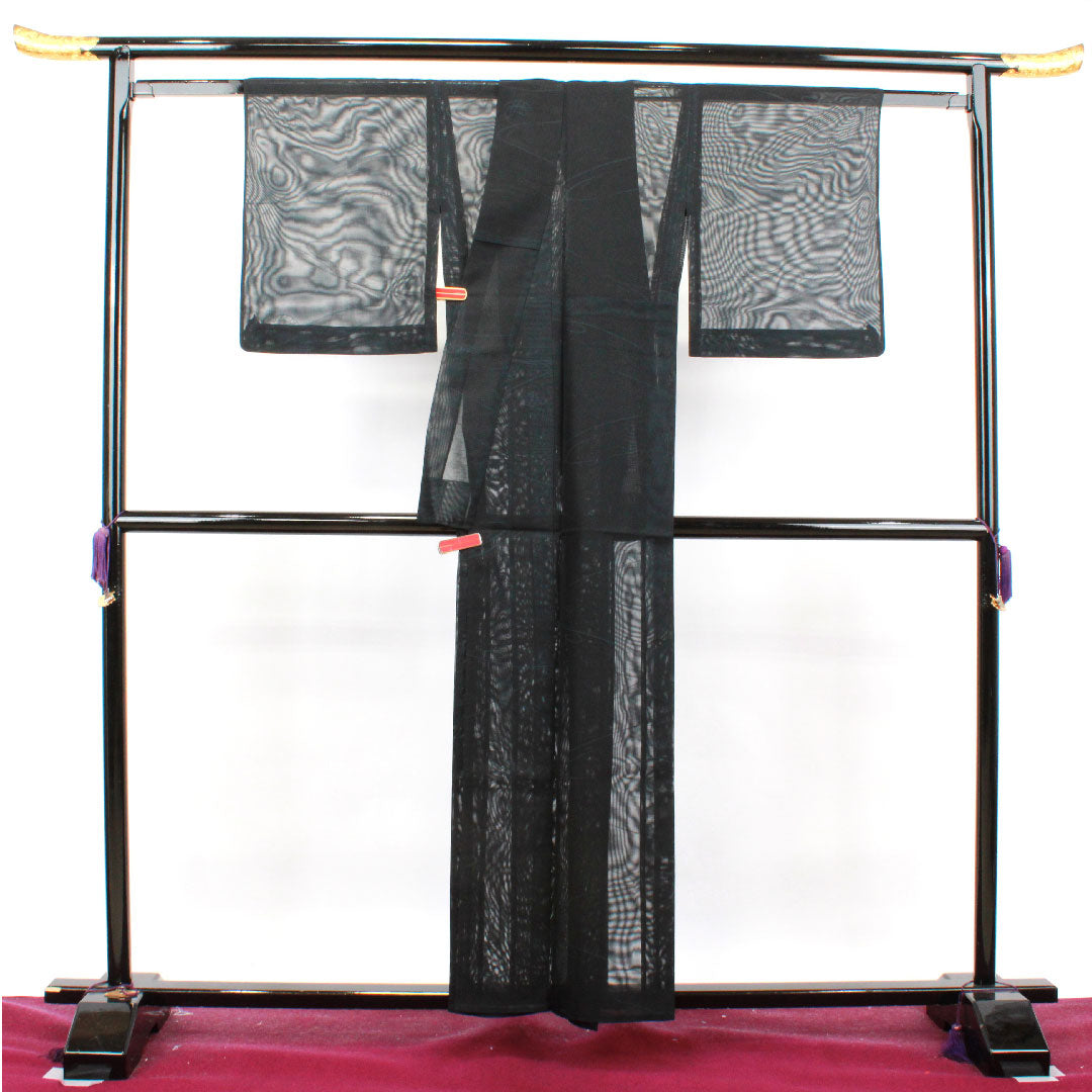 Summer item, pure silk, plain color, length 157.5cm, sleeve length 64cm, abstract pattern, gauze, S rank, black, 1132001122310