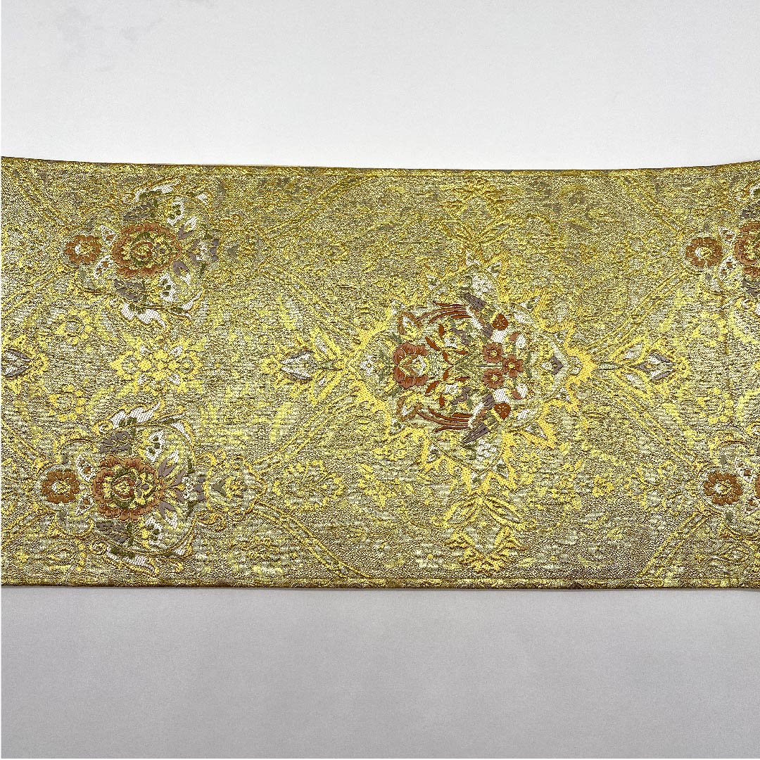 袋帯 金色 向かい鳳凰 花模様 帯丈430cm 正絹 Sランク 六通 フォーマル 金系 1123008112321
